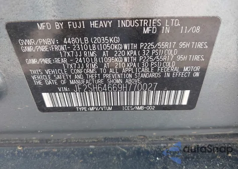 2009 Subaru Forester 2.5X Limited z USA, uszkodzony, nr VIN JF2SH64669H770027